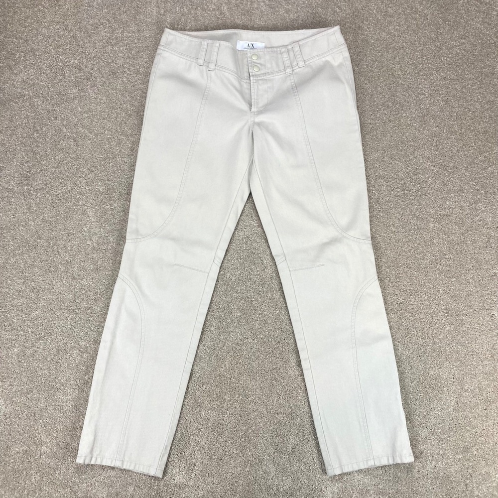 Armani Exchange Ankle Zip Moto Pants Womens 6 Beige Slim Fit Biker Smart Casual